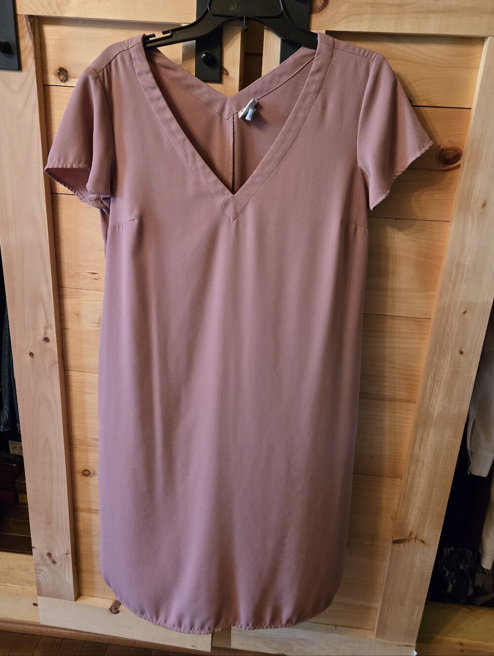 Women's V-Neck Short Sleeve Shift Dress - Dusty Mauve By A NEW DAY Medium